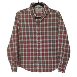 VTG MARSHALL FIELD & COMPANY Red Cream Blue Plaid Print Button Front Shirt 14